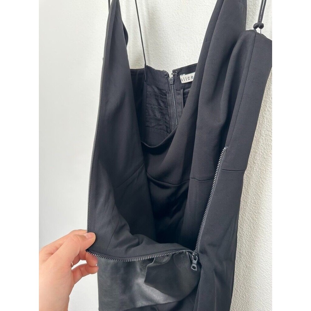 Alice + Olivia Women's Ashanti Black Leather Faux Wrap Mini Dress Size 10 - Picture 7 of 12